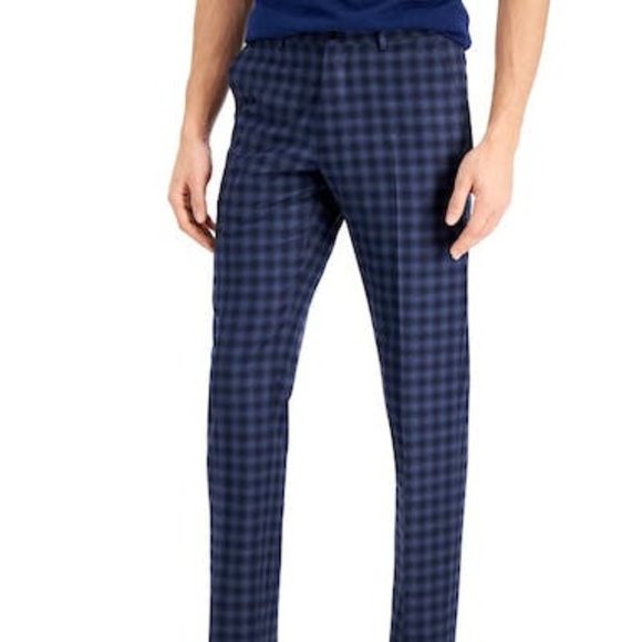 AX Armani Exchange Men’s Slim-Fit Navy Buffalo Plaid Wool Suit Pants, Size 34S